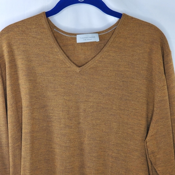Thomas Maine 100% Fine Merino Wool Mustard Brown Sweater Size XL - Picture 3 of 6